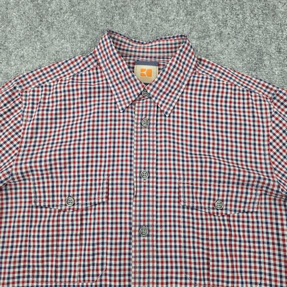 Hugo Boss Shirt Men Large Check Boss Orange Roll Tab Sleeve Casual Cotton Preppy - Picture 13 of 16